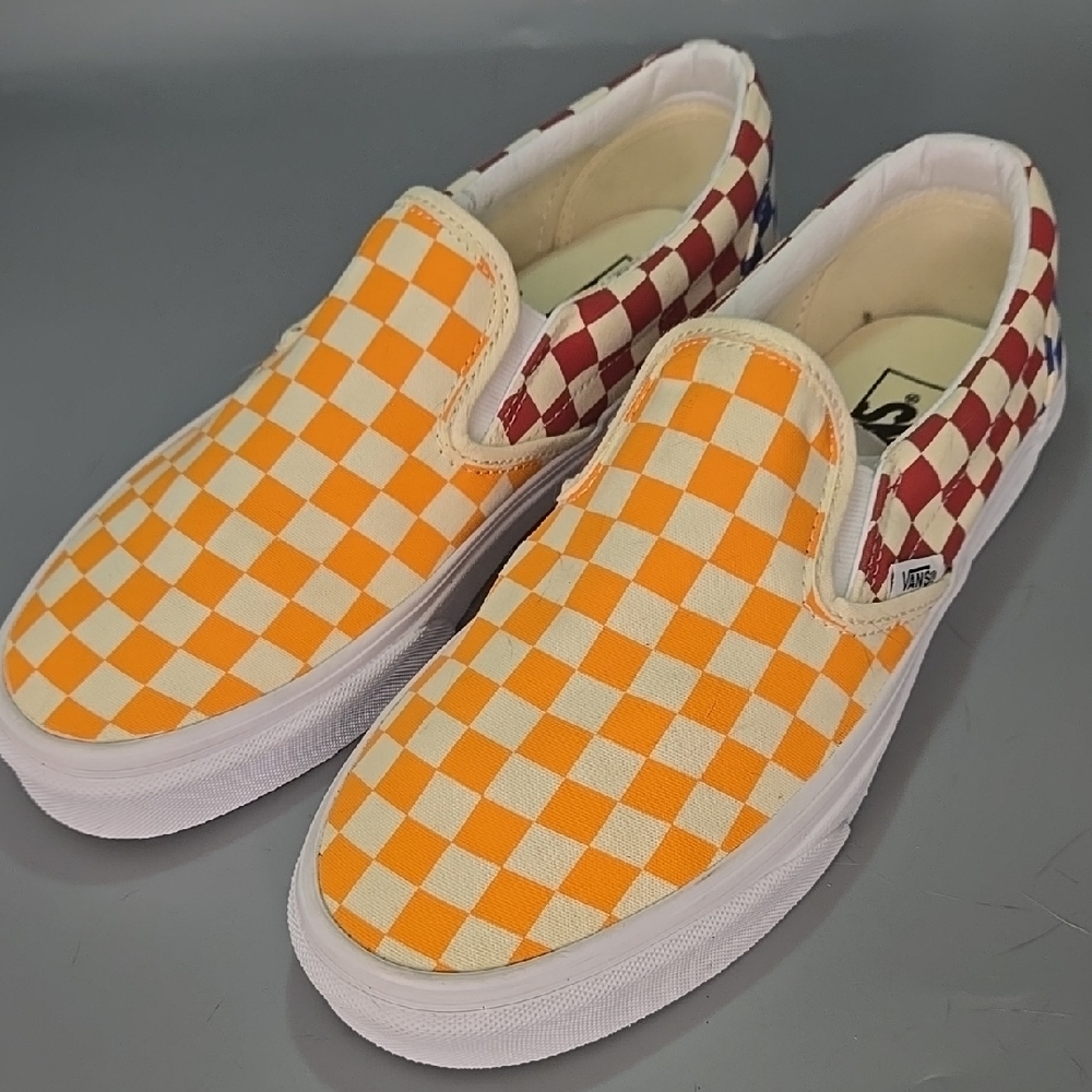 Van's Checkered Slip-On Shoes - Orange and Red Men 8.5 Women 10 - Picture 7 of 11